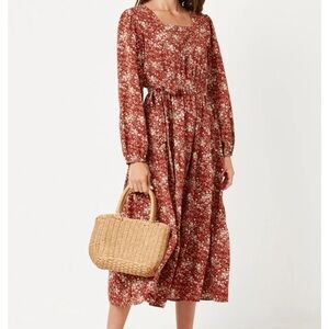 Womens Square Neck Puff Sleeve Belted Dress